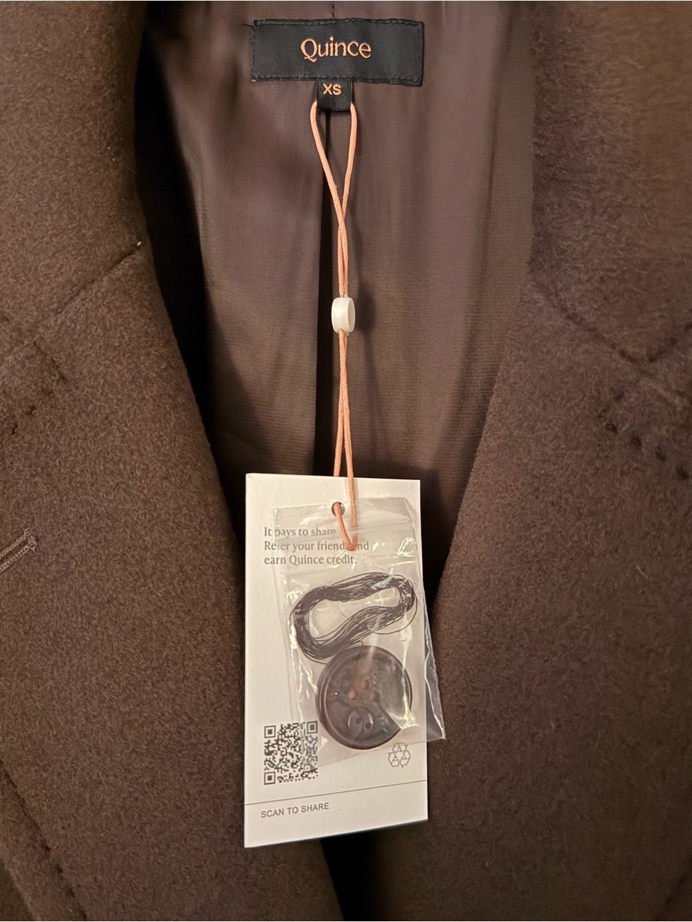 NWT Quince Italian Wool, Double-Breasted Slouch Coat, XS, Dark Brown - Picture 4 of 12